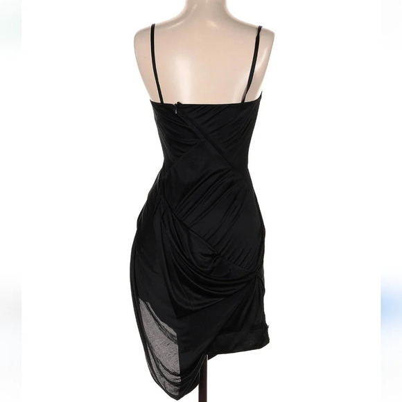 All Saints Kaya Drape Front Asymmetric Satin Black Mini Dress Spaghetti Straps 0 - Picture 2 of 16